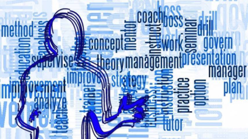 Cartoon person with a word cloud of job titles surrounding them